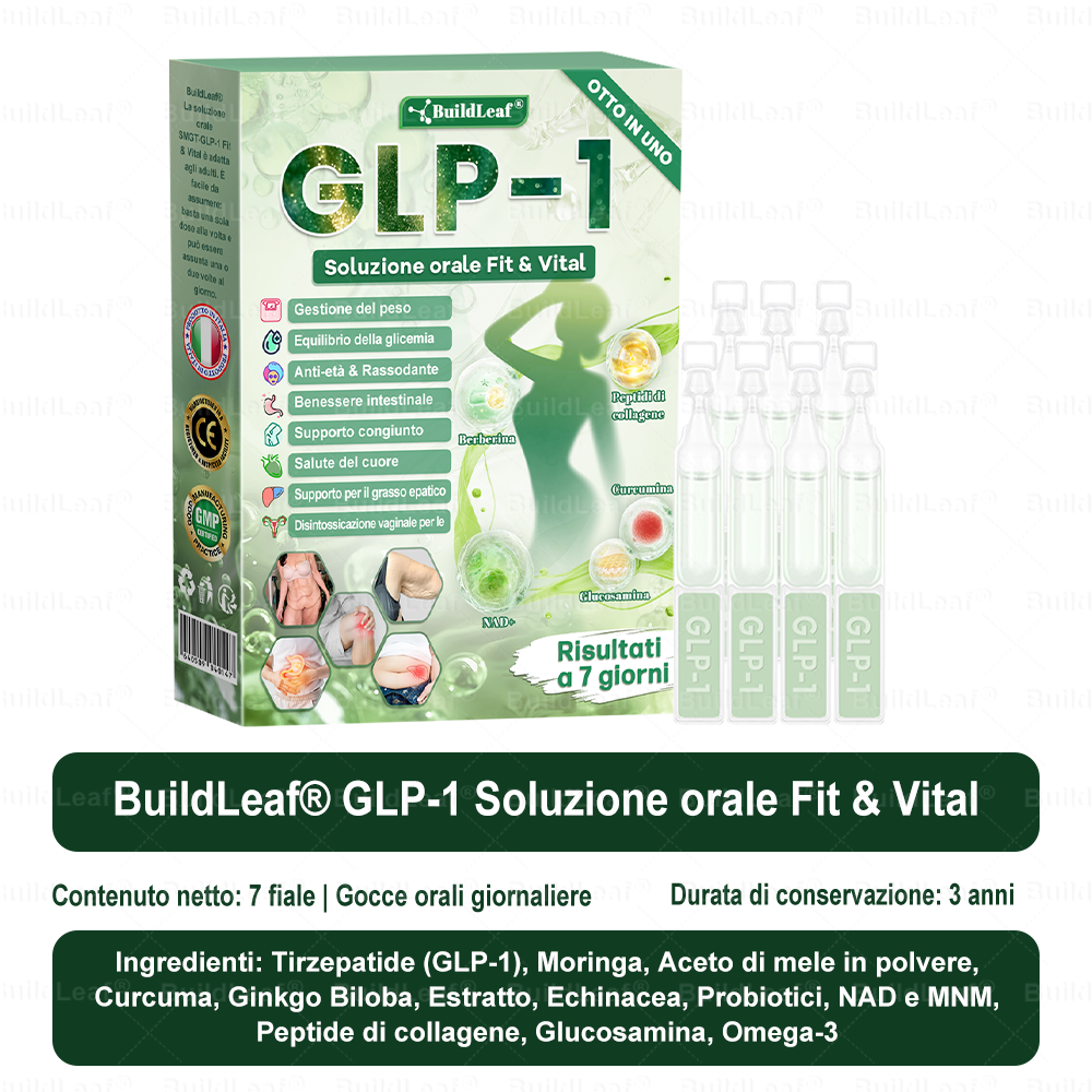 IT Negozio ufficiale | BuildLeaf® GLP-1 8-in-1 Fit & Vital Soluzione Orale (Solo una volta al giorno, cambiamenti visibili in 7 giorni) ✅ Per obesità, salute cardiovascolare, diabete, apnea notturna, salute intestinale, problemi articolari e altro