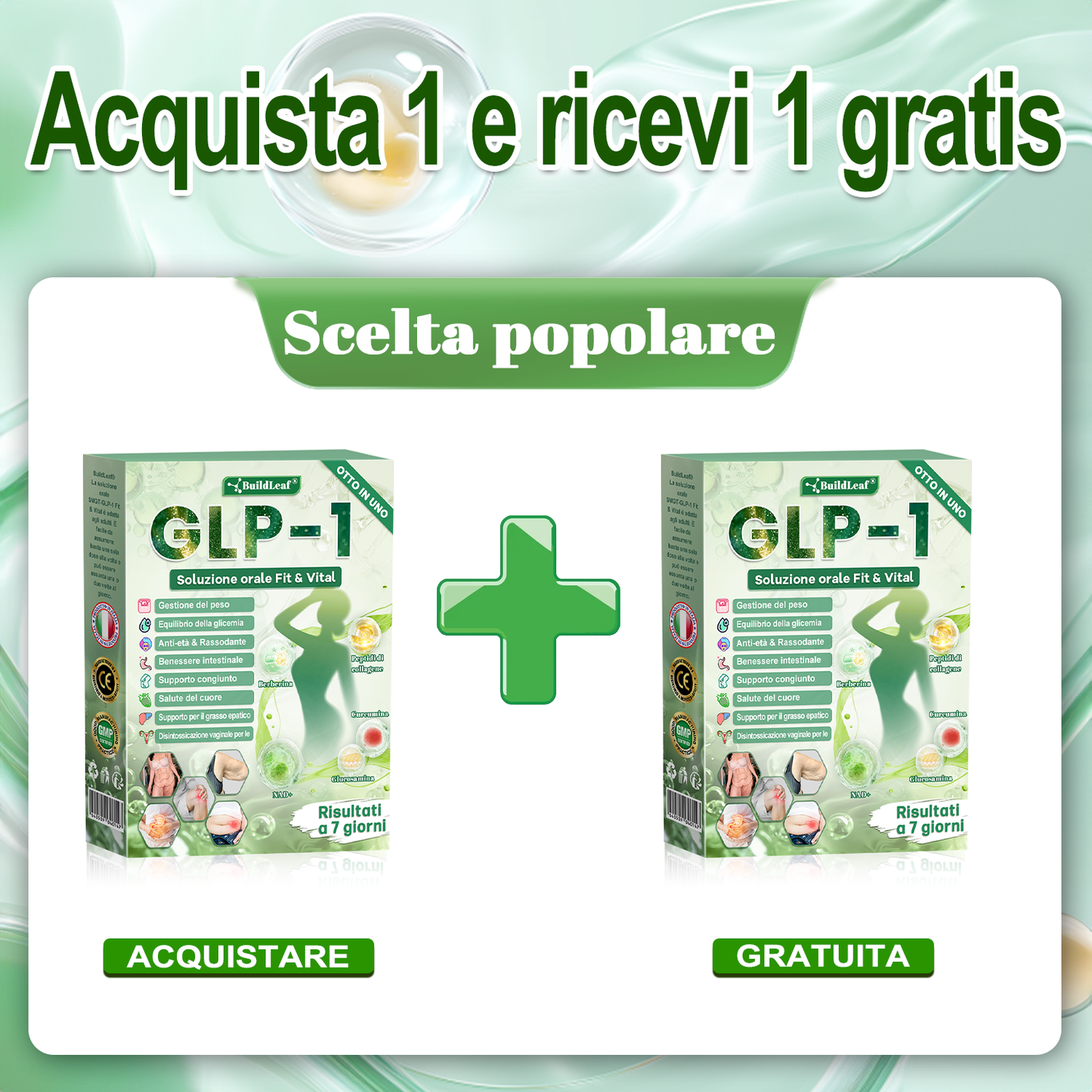 IT Negozio ufficiale | BuildLeaf® GLP-1 8-in-1 Fit & Vital Soluzione Orale (Solo una volta al giorno, cambiamenti visibili in 7 giorni) ✅ Per obesità, salute cardiovascolare, diabete, apnea notturna, salute intestinale, problemi articolari e altro