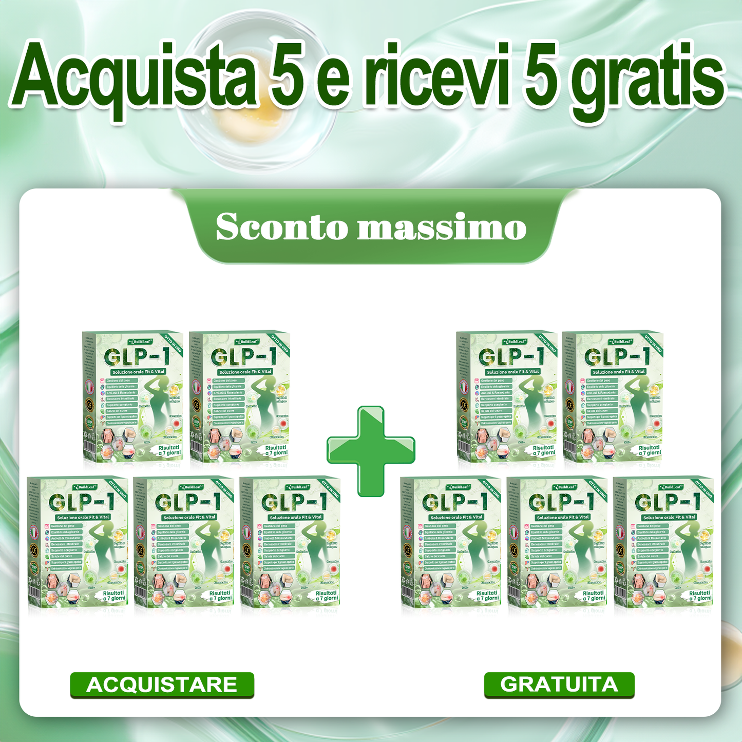 IT Negozio ufficiale | BuildLeaf® GLP-1 8-in-1 Fit & Vital Soluzione Orale (Solo una volta al giorno, cambiamenti visibili in 7 giorni) ✅ Per obesità, salute cardiovascolare, diabete, apnea notturna, salute intestinale, problemi articolari e altro