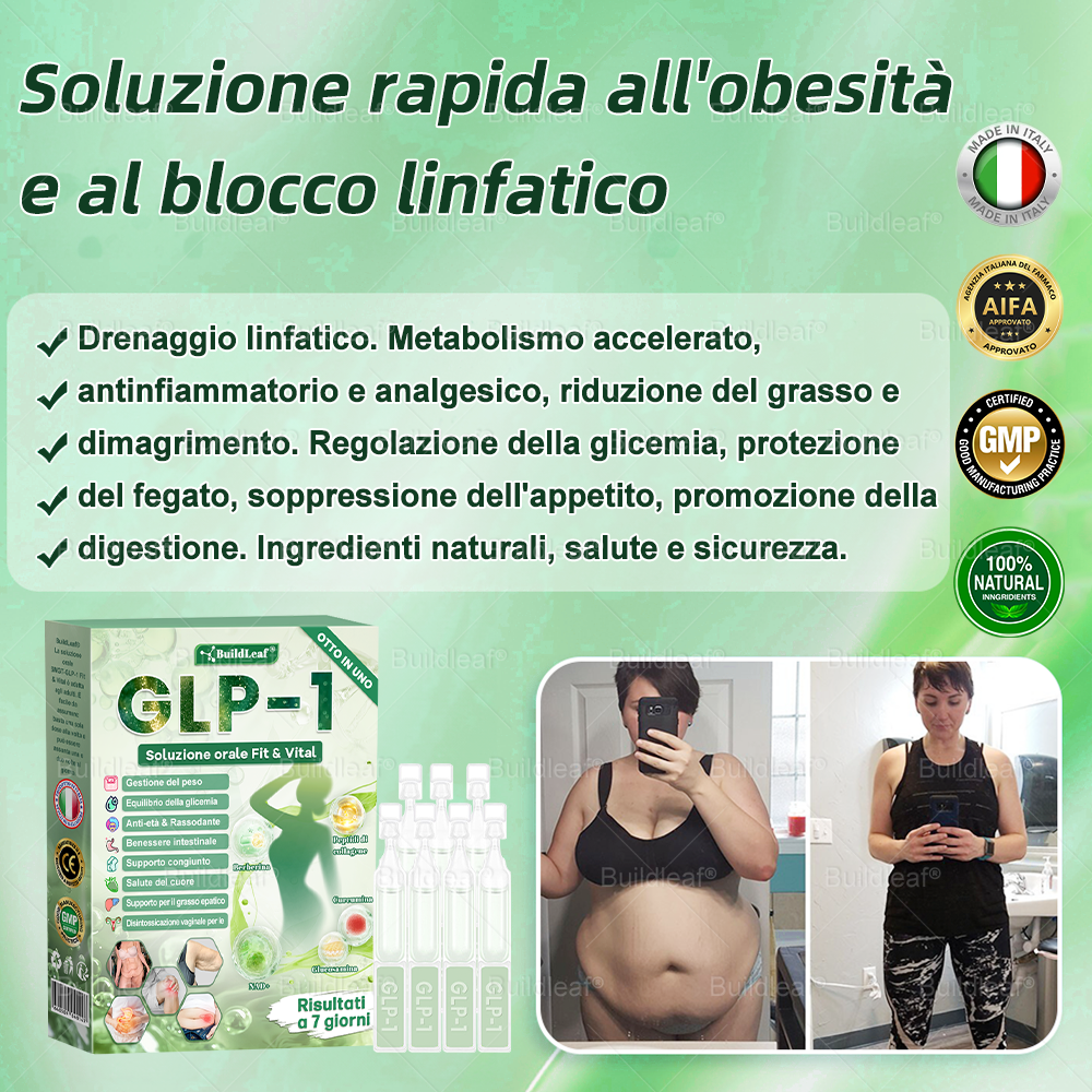 IT Negozio ufficiale | BuildLeaf® GLP-1 8-in-1 Fit & Vital Soluzione Orale (Solo una volta al giorno, cambiamenti visibili in 7 giorni) ✅ Per obesità, salute cardiovascolare, diabete, apnea notturna, salute intestinale, problemi articolari e altro